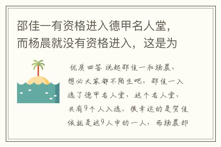 邵佳一有资格进入德甲名人堂，而杨晨就没有资格进入，这是为何？