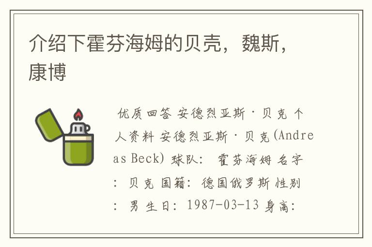 介绍下霍芬海姆的贝壳,魏斯,康博