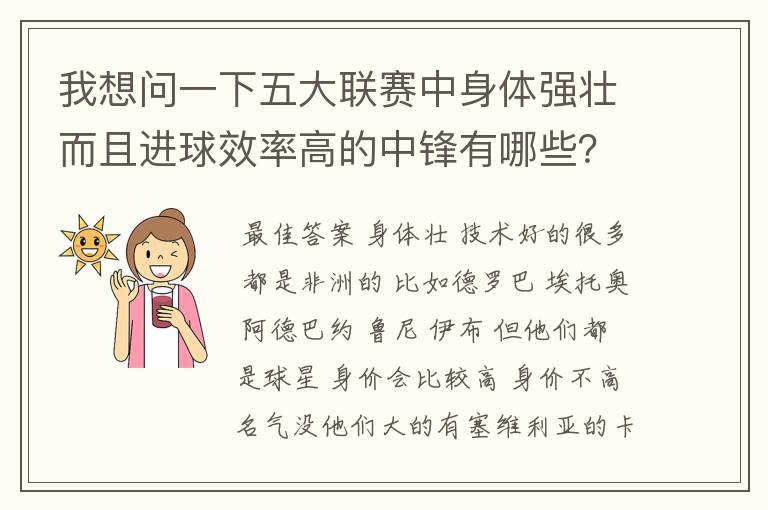 我想问一下五大联赛中身体强壮而且进球效率高的中锋有哪些?