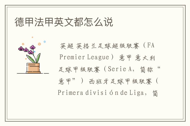 德甲法甲英文都怎么说