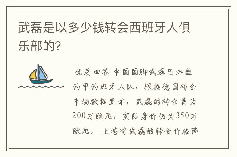 武磊是以多少钱转会西班牙人俱乐部的?