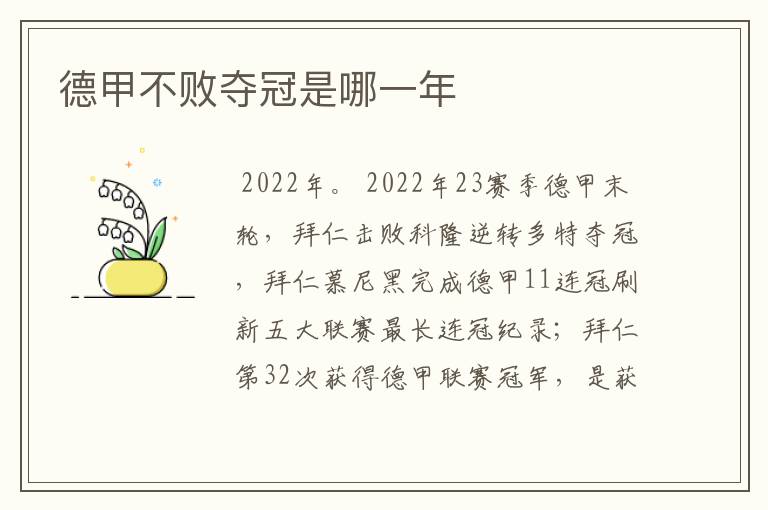 德甲不败夺冠是哪一年