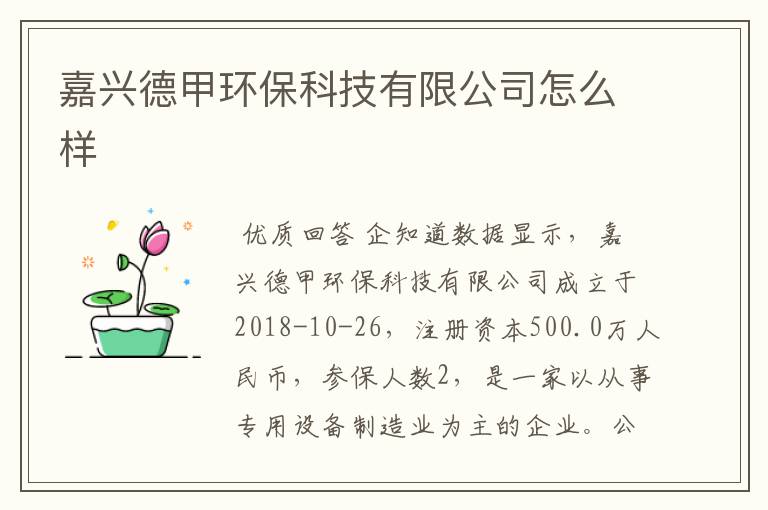 嘉兴德甲环保科技有限公司怎么样