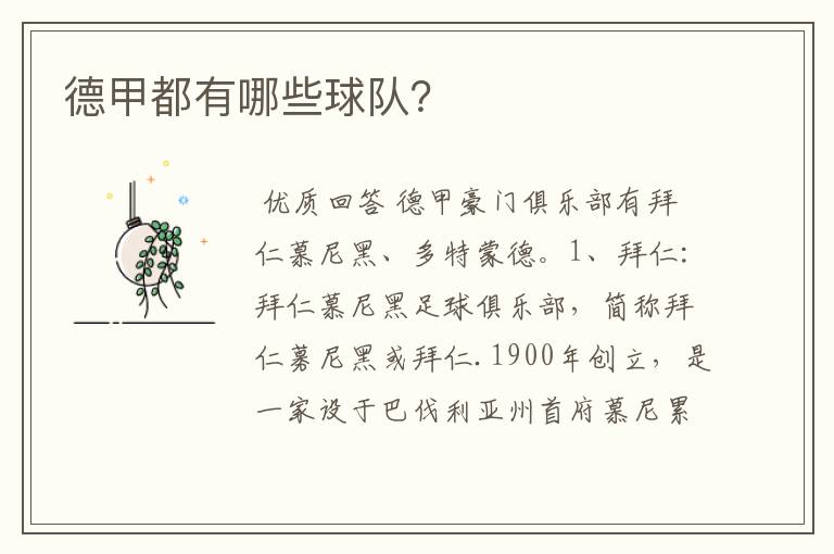 德甲都有哪些球队?