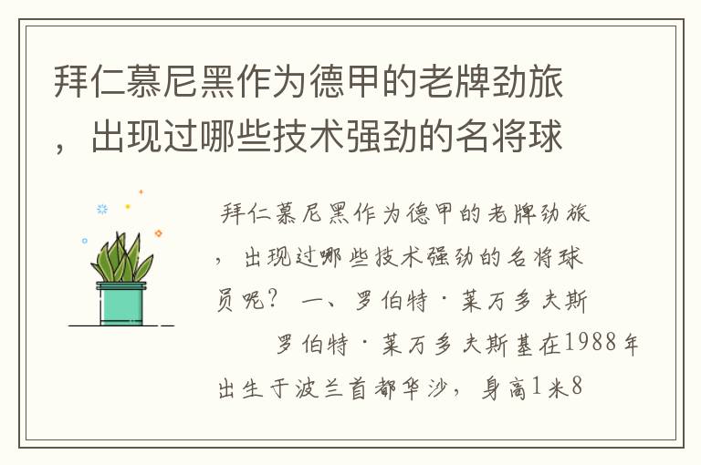 拜仁慕尼黑作为德甲的老牌劲旅,出现过哪些技术强劲的名将球员呢?
