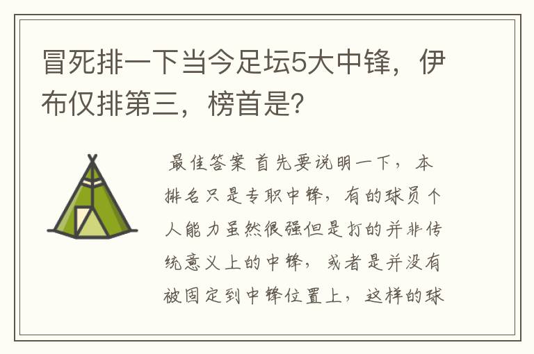 冒死排一下当今足坛5大中锋,伊布仅排第三,榜首是?
