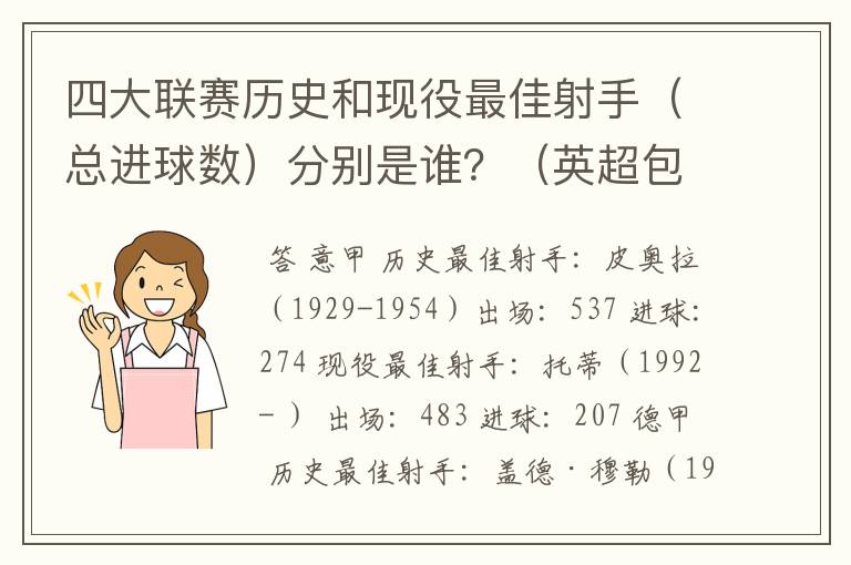 四大联赛历史和现役最佳射手(总进球数)分别是谁?(英超包括英甲)