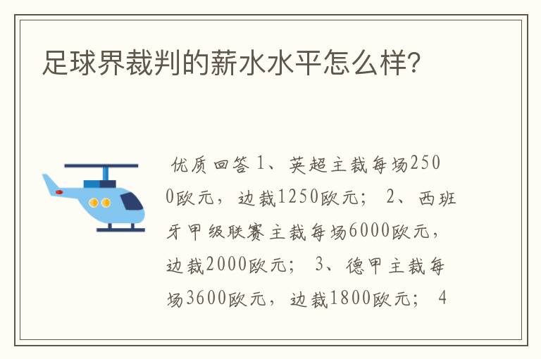 足球界裁判的薪水水平怎么样?