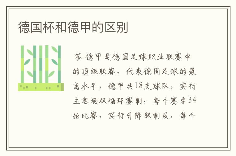 德国杯和德甲的区别