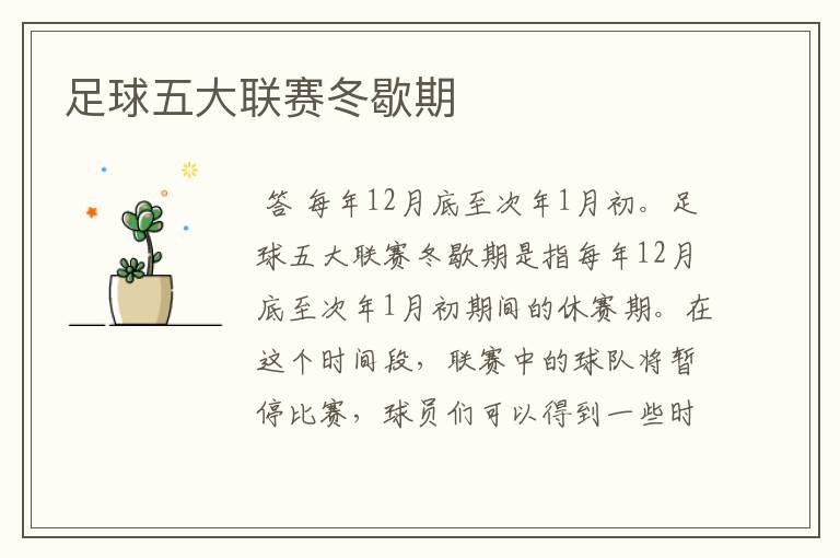 足球五大联赛冬歇期