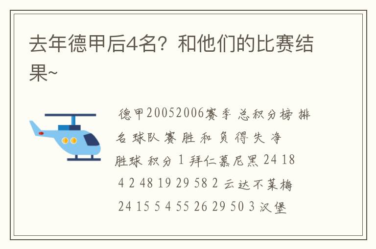 去年德甲后4名?和他们的比赛结果~