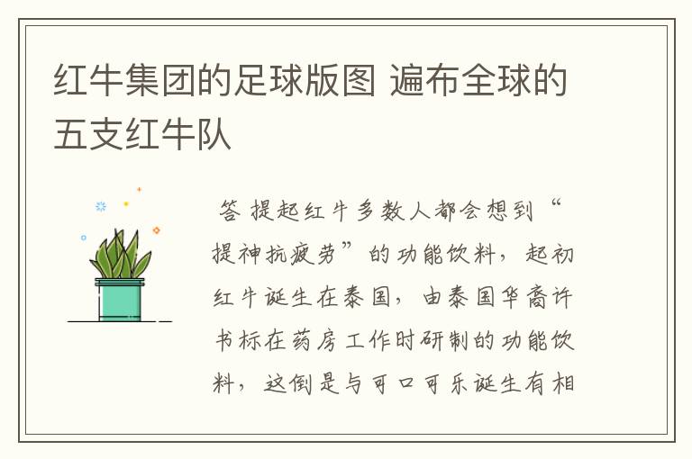 红牛集团的足球版图 遍布全球的五支红牛队