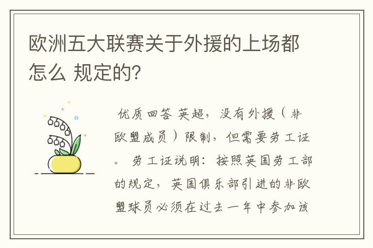 欧洲五大联赛关于外援的上场都怎么 规定的?