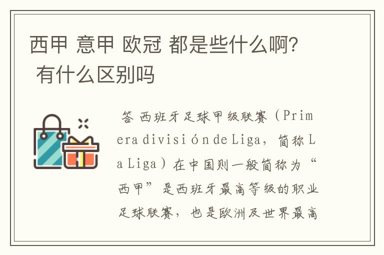 西甲 意甲 欧冠 都是些什么啊? 有什么区别吗