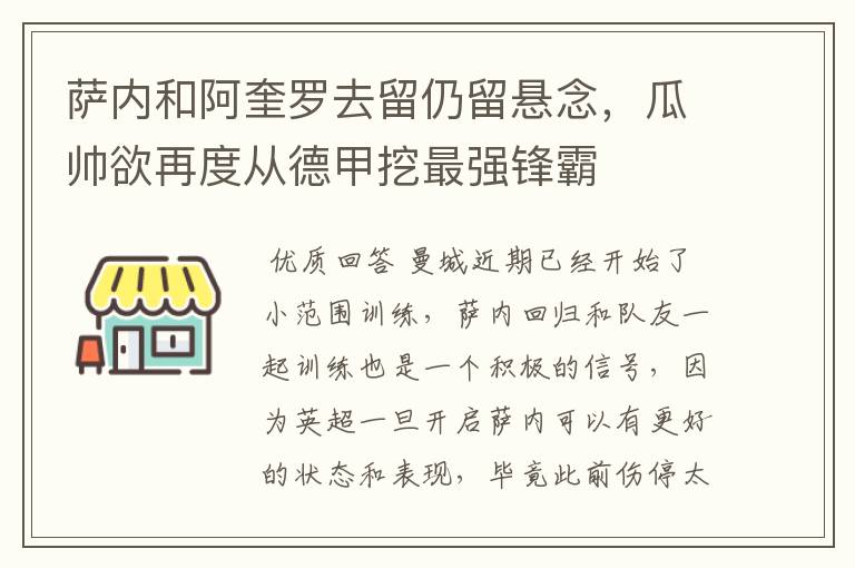 萨内和阿奎罗去留仍留悬念，瓜帅欲再度从德甲挖最强锋霸