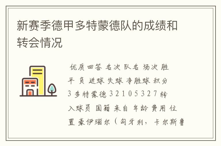 新赛季德甲多特蒙德队的成绩和转会情况