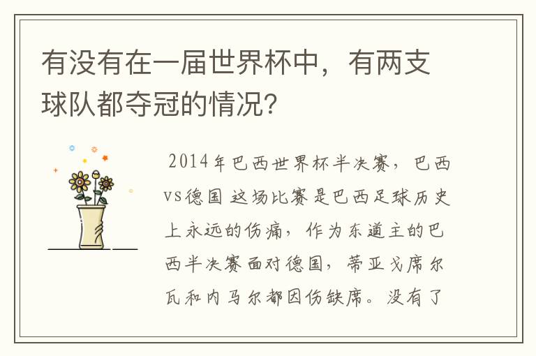 有没有在一届世界杯中,有两支球队都夺冠的情况?