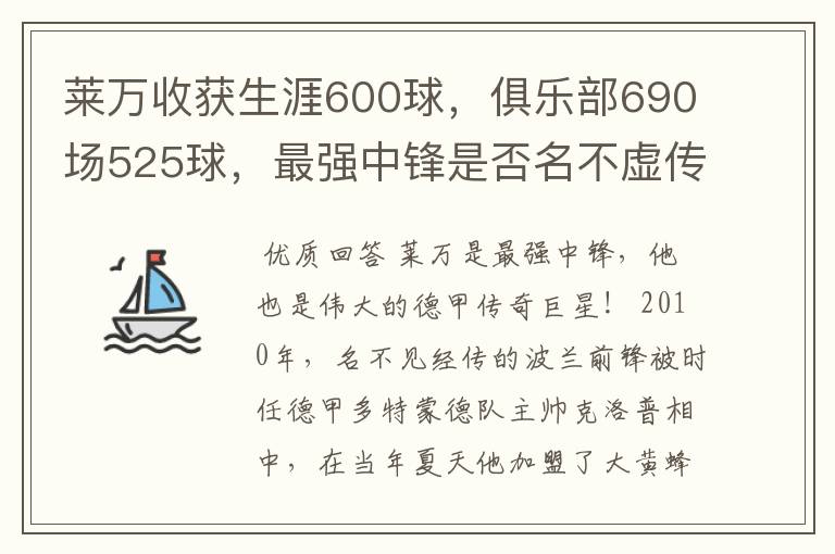 莱万收获生涯600球,俱乐部690场525球,最强中锋是否名不虚传?