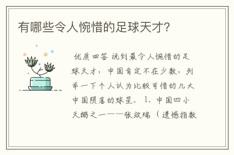 有哪些令人惋惜的足球天才?