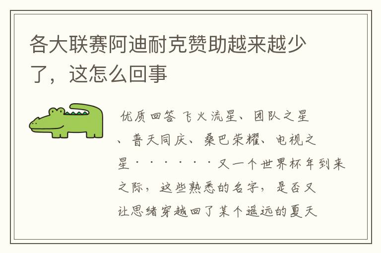 各大联赛阿迪耐克赞助越来越少了,这怎么回事