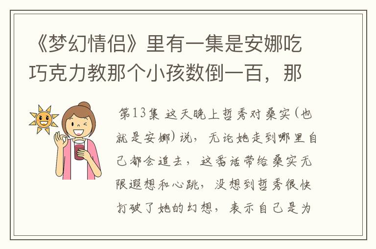 《梦幻情侣》里有一集是安娜吃巧克力教那个小孩数倒一百,那一集讲什么?