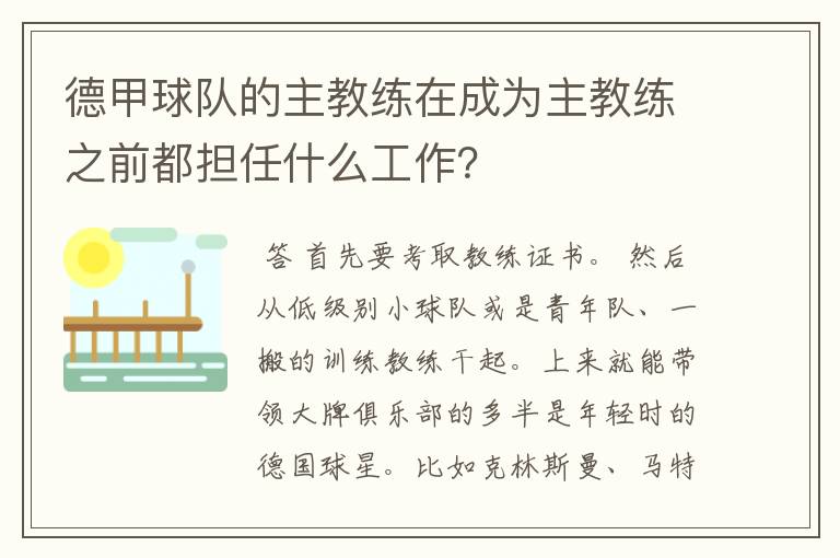 德甲球队的主教练在成为主教练之前都担任什么工作?