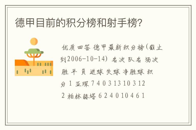 德甲目前的积分榜和射手榜?