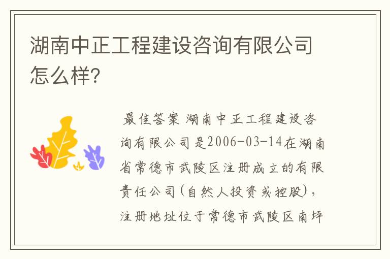 湖南中正工程建设咨询有限公司怎么样？