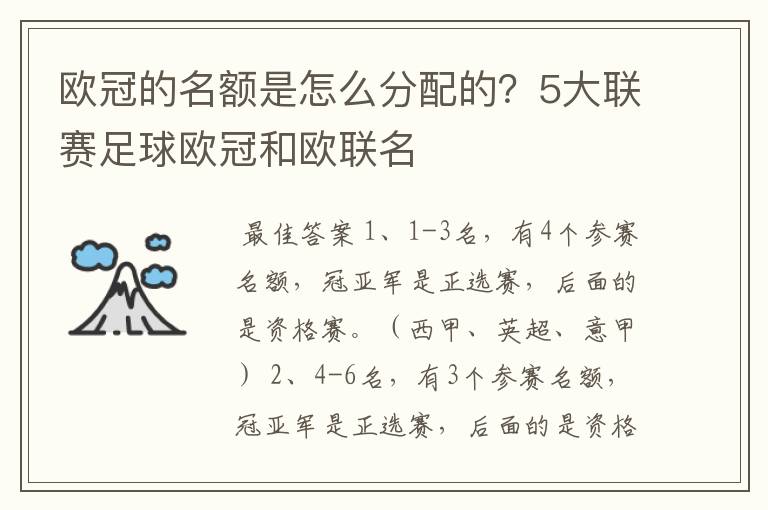 欧冠的名额是怎么分配的?5大联赛足球欧冠和欧联名