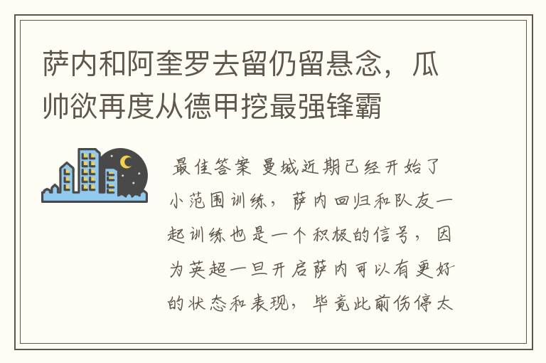 萨内和阿奎罗去留仍留悬念,瓜帅欲再度从德甲挖最强锋霸