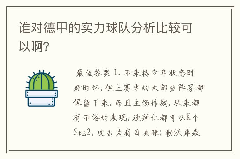 谁对德甲的实力球队分析比较可以啊?