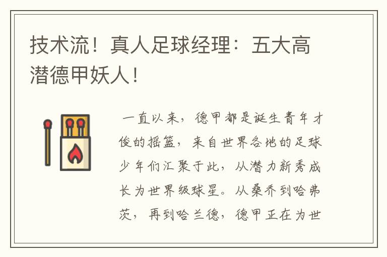 技术流!真人足球经理:五大高潜德甲妖人!