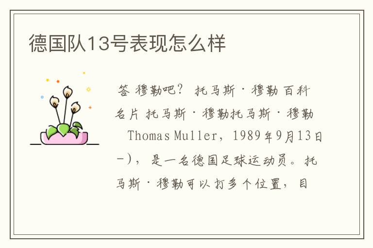 德国队13号表现怎么样
