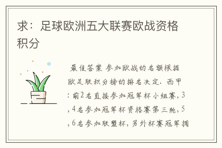 求:足球欧洲五大联赛欧战资格积分