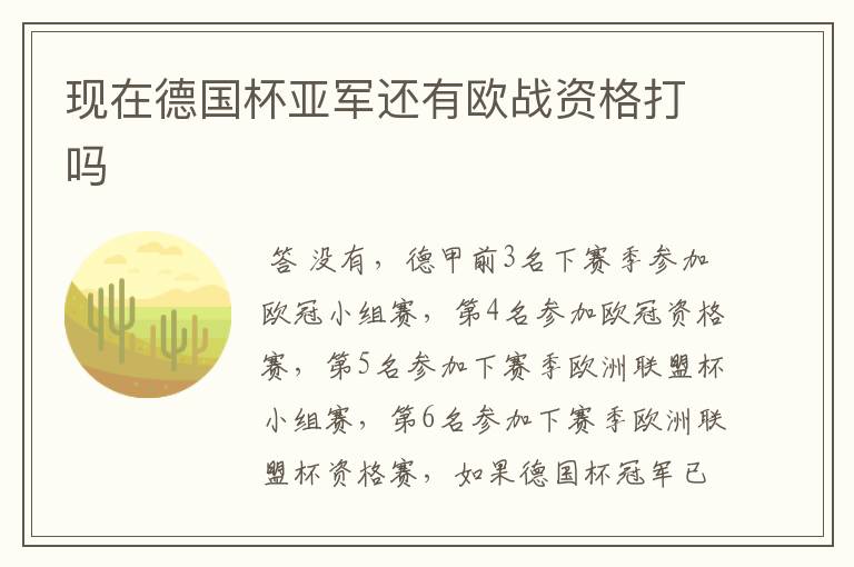 现在德国杯亚军还有欧战资格打吗