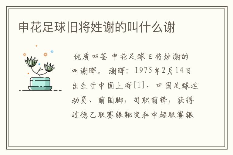 申花足球旧将姓谢的叫什么谢