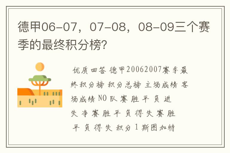 德甲06-07,07-08,08-09三个赛季的最终积分榜?