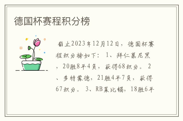 德国杯赛程积分榜
