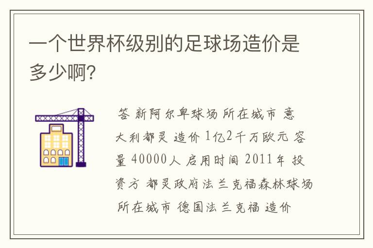 一个世界杯级别的足球场造价是多少啊?