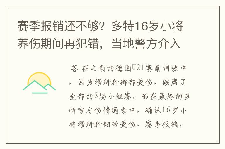 赛季报销还不够?多特16岁小将养伤期间再犯错,当地警方介入
