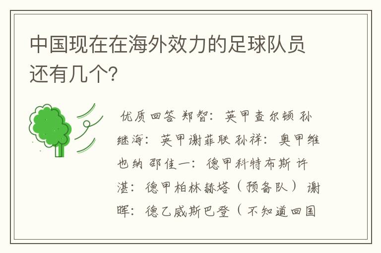中国现在在海外效力的足球队员还有几个?