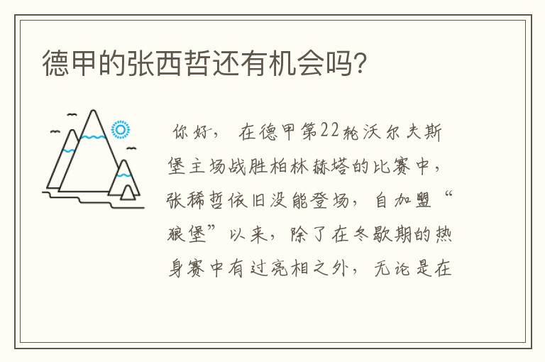 德甲的张西哲还有机会吗?