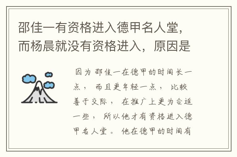 邵佳一有资格进入德甲名人堂,而杨晨就没有资格进入,原因是什么?