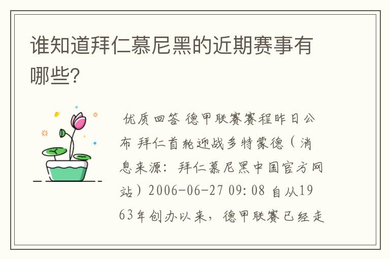 谁知道拜仁慕尼黑的近期赛事有哪些?