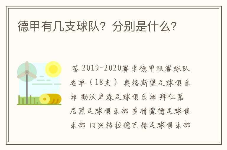德甲有几支球队?分别是什么?