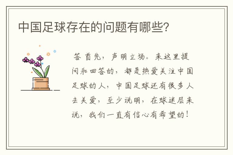 中国足球存在的问题有哪些?