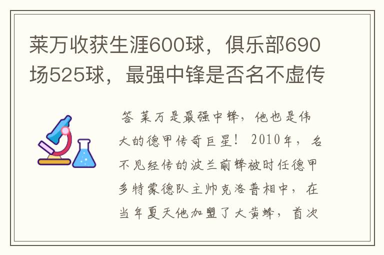 莱万收获生涯600球,俱乐部690场525球,最强中锋是否名不虚传?