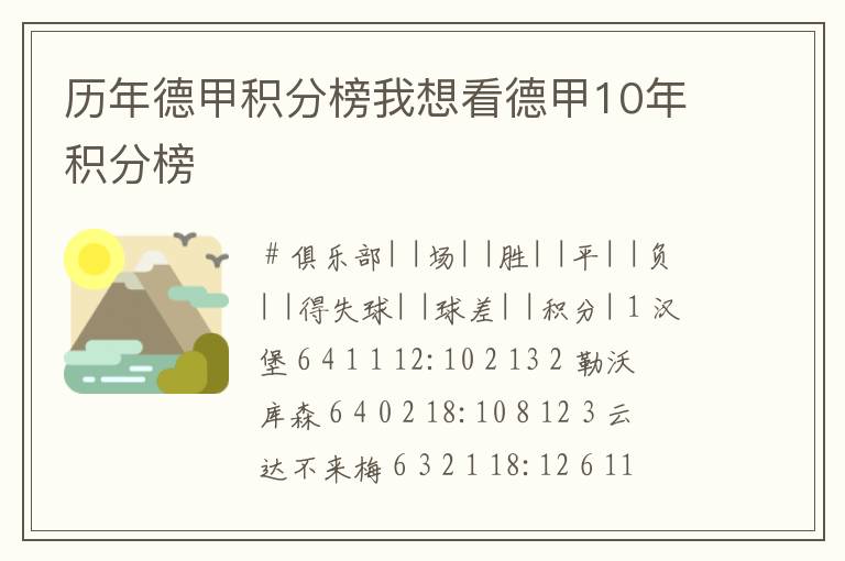 历年德甲积分榜我想看德甲10年积分榜
