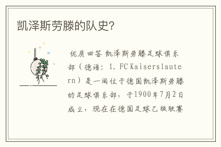 凯泽斯劳滕的队史?