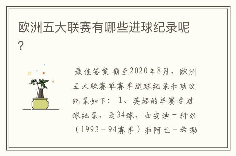 欧洲五大联赛有哪些进球纪录呢?